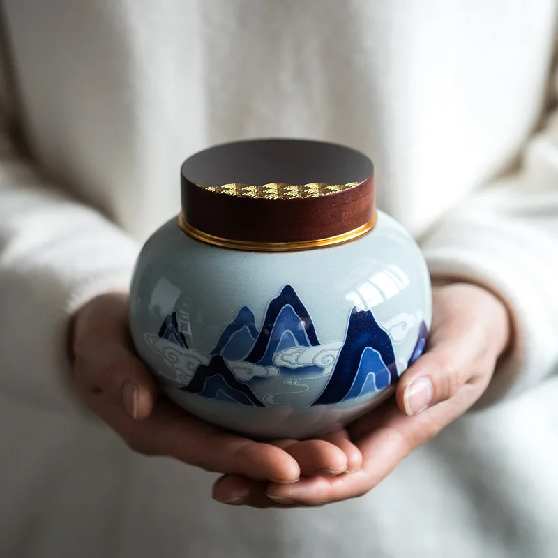 

Ceramic Sealed Tea Caddy Creative Candy Box with Lid Household Tea Coffee Bean Hard Sealed Storage Jar Container Home Decoration