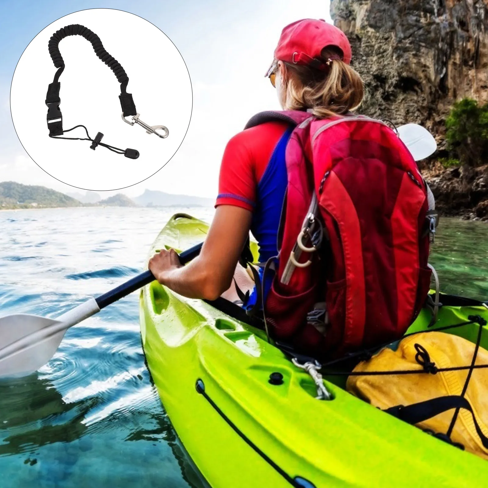 

1.6 Meters Paddle Leash Elastic Coiled Kayak Rod Leash Replacement Oar Rope