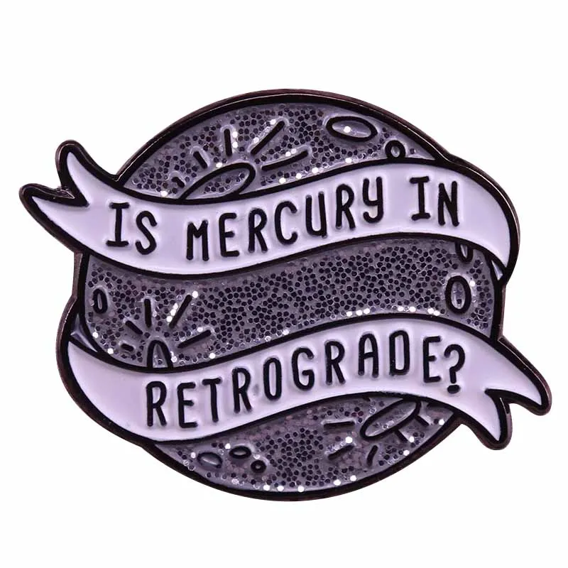 Ртуть retrograde лацкан булавка блеск Астрология брошь Смешные космические ювелирные изделия