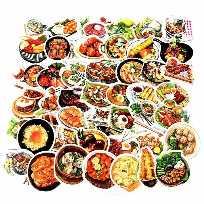 

47 Pcs/bag Cute Cartoon Food Pattern Stationery Stickers Decorative PVC Stickers Scrapbooking Stick Label Diary Album Decoration