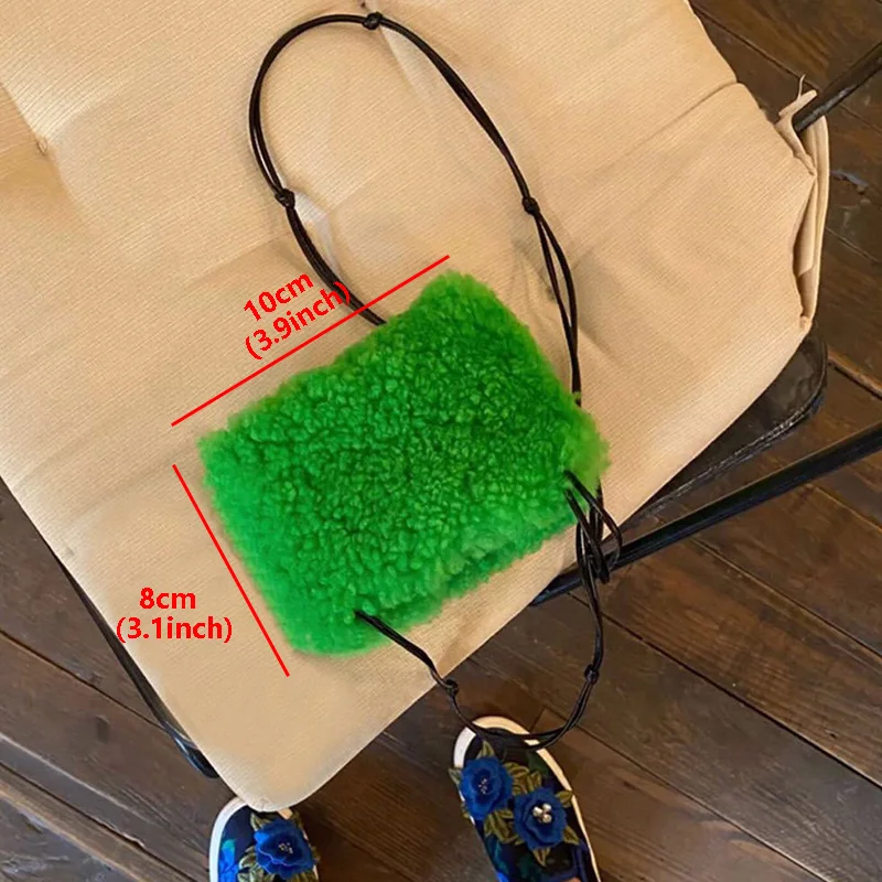 

Small Square Lambswool Crossbody Bags For Women Knot Strap Plush Women Shoulder Messenger Bag Mini Wome's Handbag Phone Coin Bag