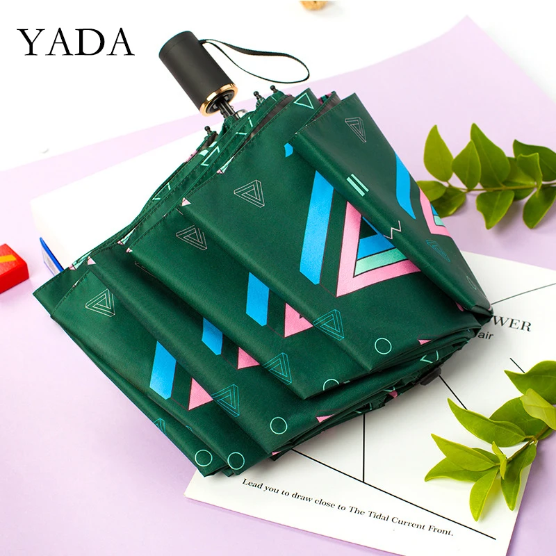 

YADA 2020 Ins New Fashion Triangle Geometry 3-Folding Umbrella Rain UV Umbrella For Women Man Windproof Fold Umbrellas YS200142