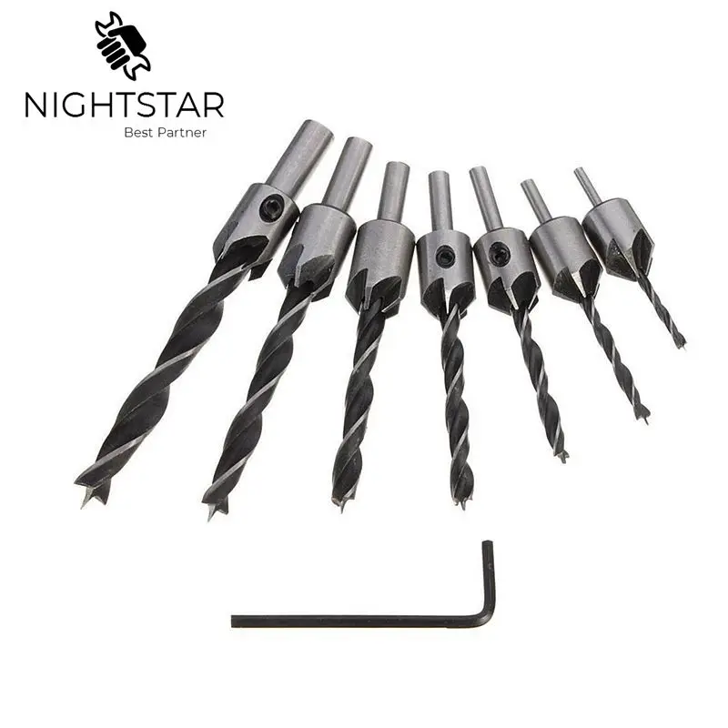 Binoax 7 шт. HSS 5 Флейта Зенковка набор сверл для бурения пилота отверстия столярные