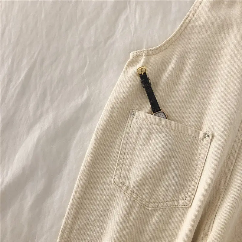 Denim Jumpsuits Women Loose Straight Fashion Streetwear Students Overalls All-match Preppy College Chic Korean Suspender Trouser |
