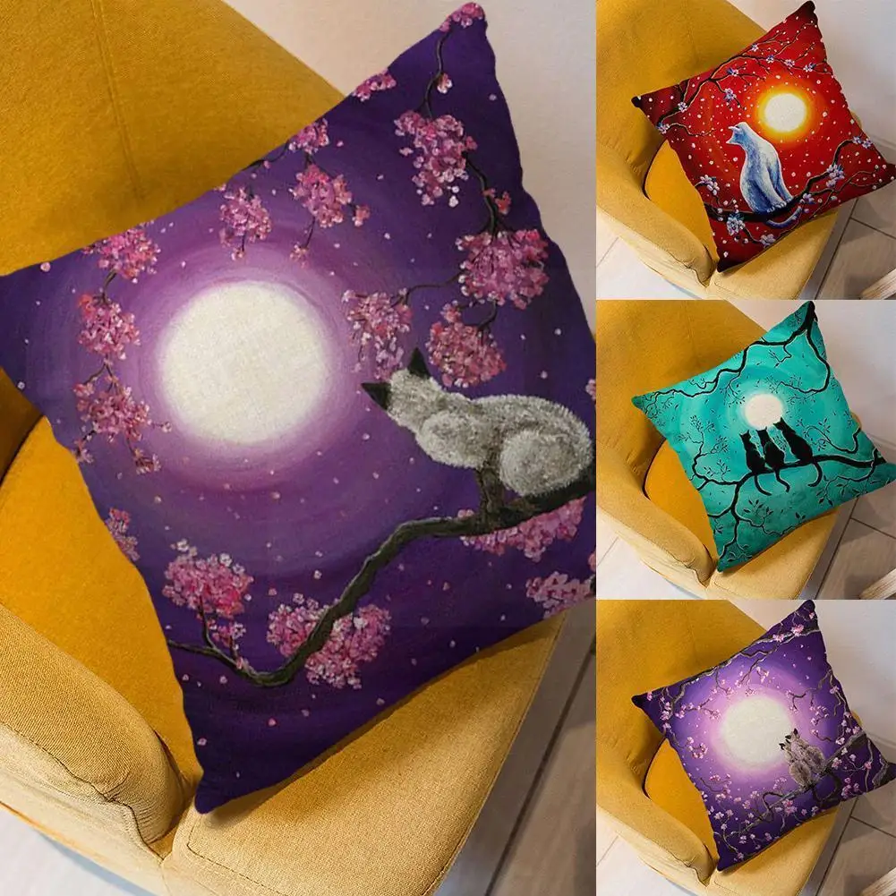 

New 45X45CM Cat Pillowcase Cute Animal Cushion Cover Cartoon Pattern Linen Pillow Case Decoration Sofa Single-sided Pillow A3V0