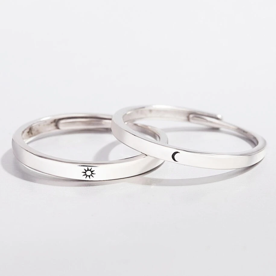 Sole Memory Sweet Romantic Valentine's Day Gift Sun Moon Love Vow 925 Sterling Silver Female Resizable Opening Rings SRI377
