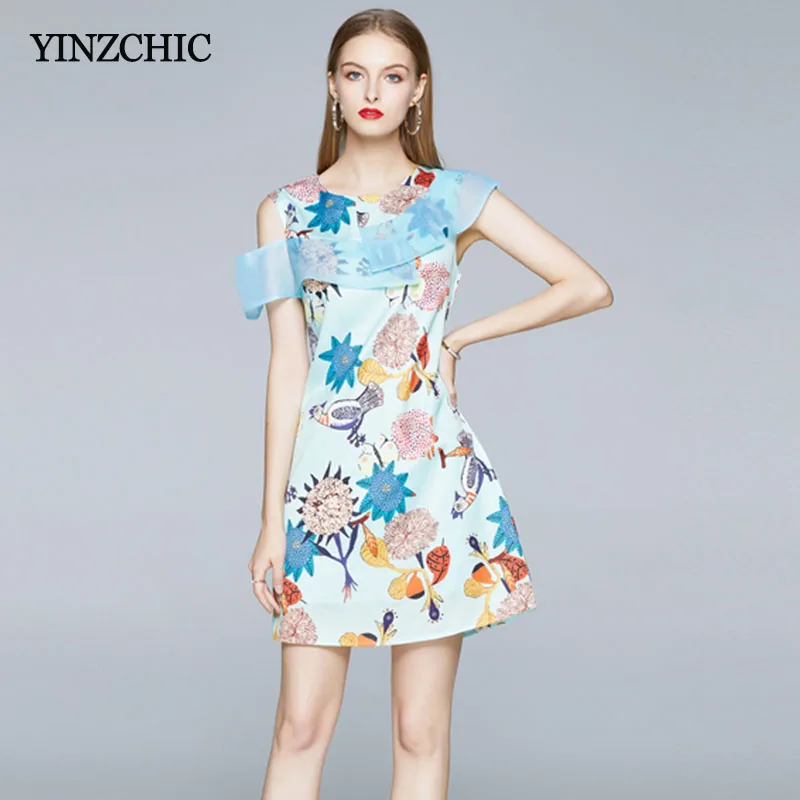 Мини платье женское летнее ТРАПЕЦИЕВИДНОЕ с цветочным принтом и