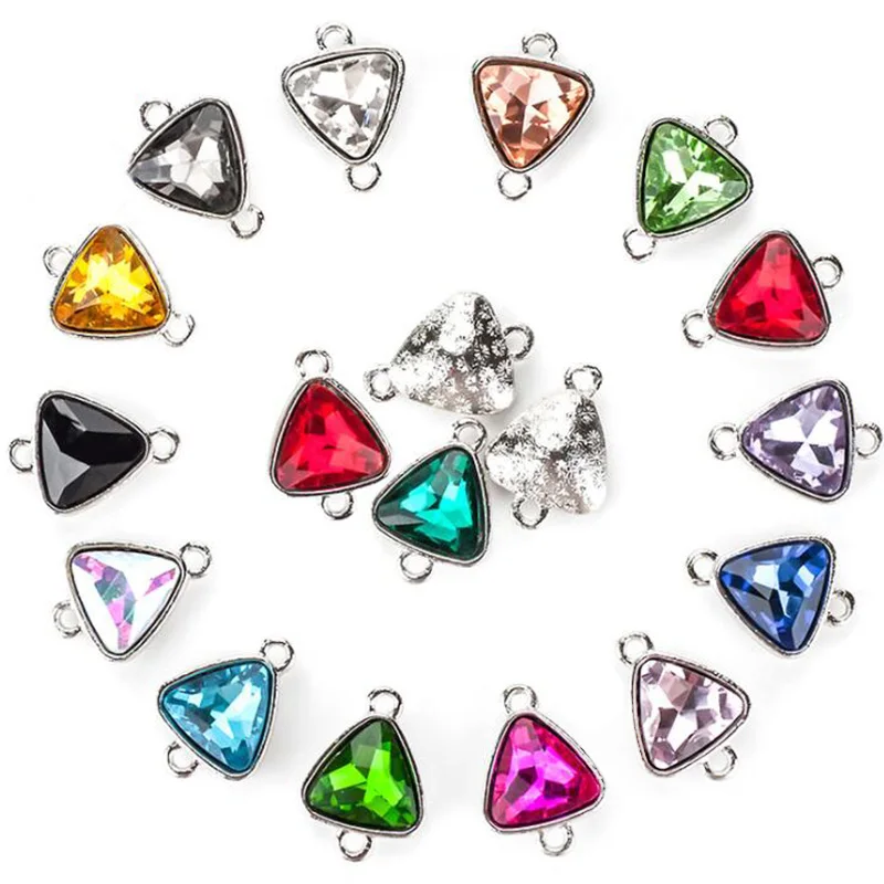 10pcs/lot Crysta Glass Triangle Charms Pendant Bracelet Necklace Connector Charm for Jewelry Making Earring Findings Accessories