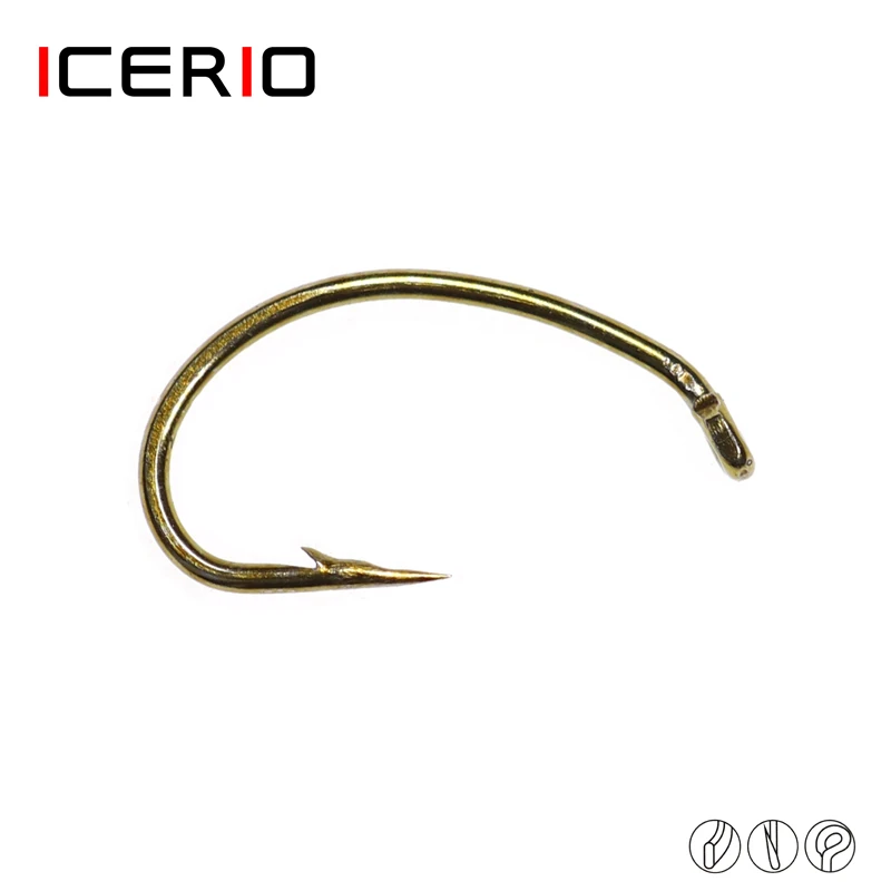 

ICERIO 100PCS Fly Tying Hook Continous Bend Down-eye Forged Reversed Scud Shrimp Worms Caddis Nymph Fishing Material