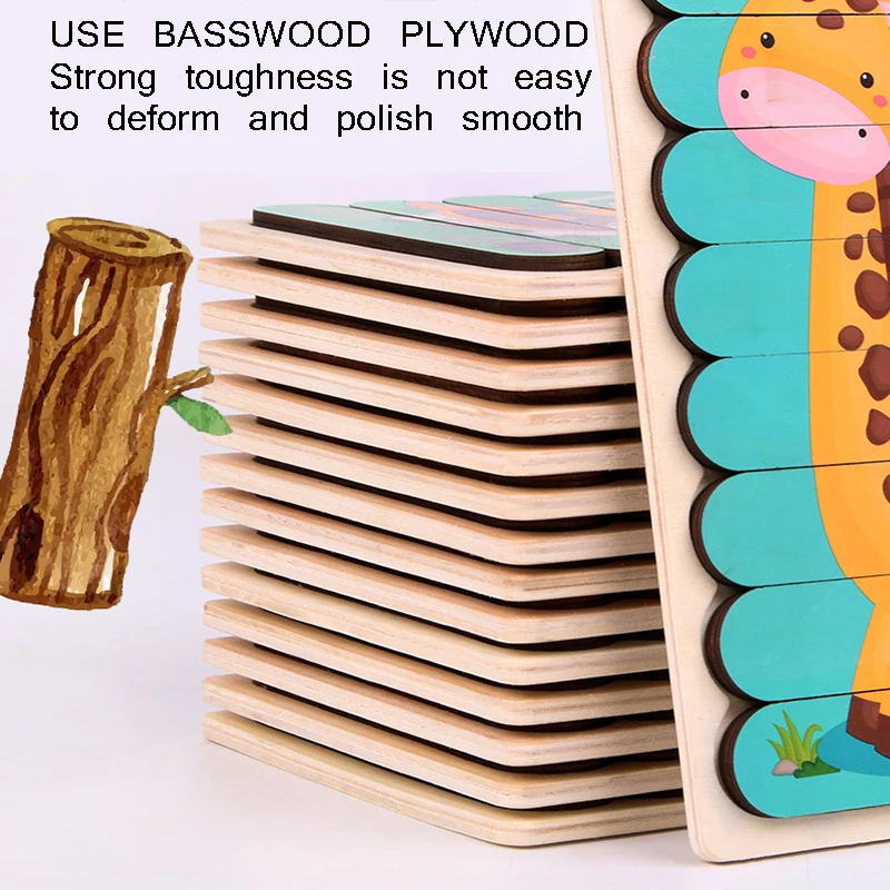

Kids Montessori Educational Puzzle Toy Double-Sided Puzzle Cartoon Strip Wooden Baby Toy Storytelling Stacking Playing Toys