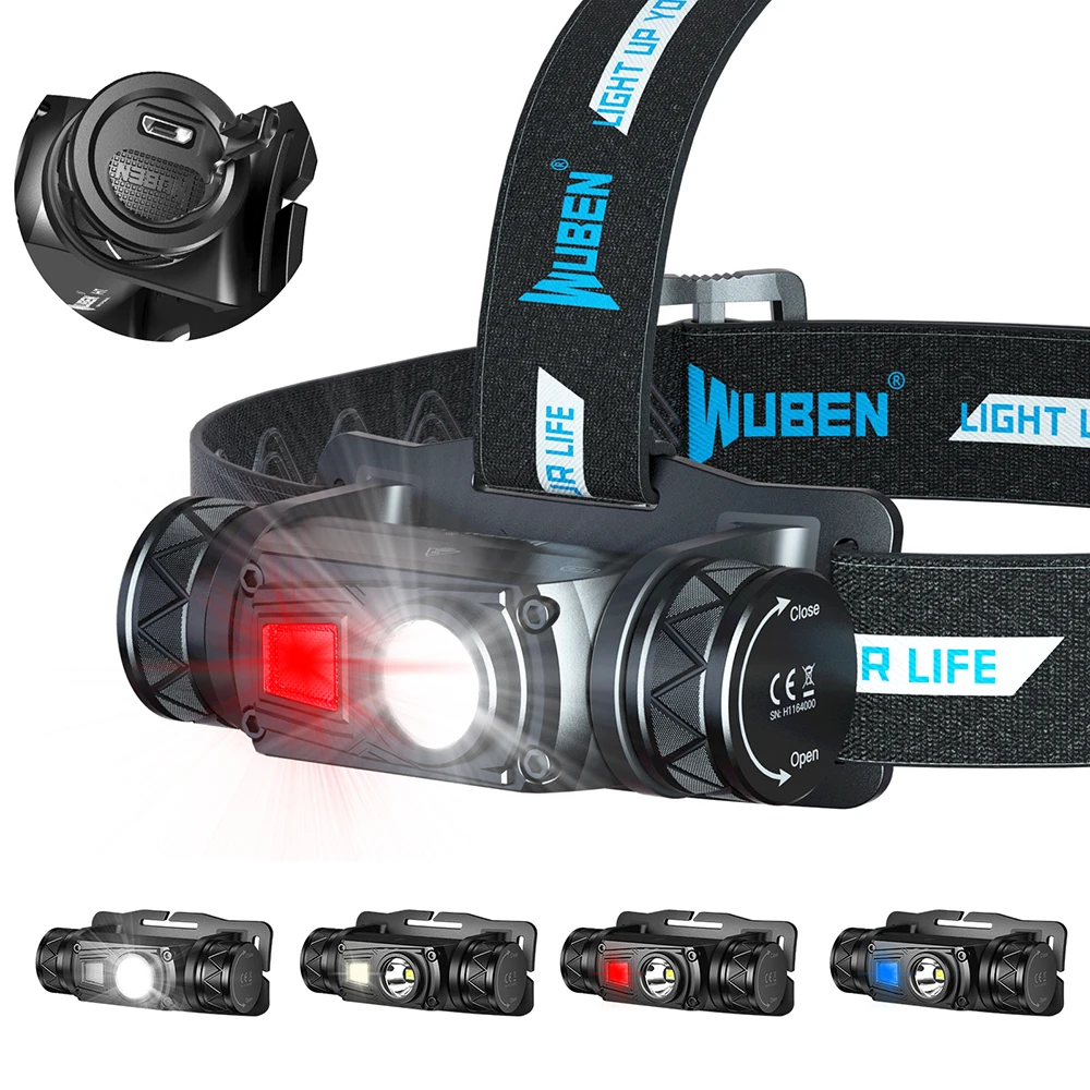 

WUBEN H1 LED Headlamp 1200 lumen USB Rechargeable Flashlight 2600mAh Batteries Waterproof Super Bright Headlight for Camping