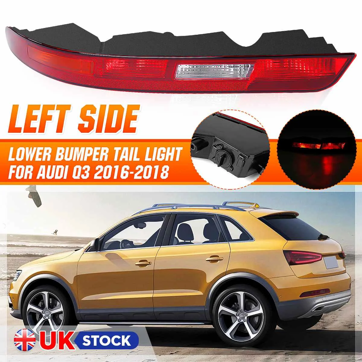 

For AUDI Q3 2016 2017 2018 Car Right/Left Rear Lower Bumper Tail Light Red Pair Tail Light Assembly Signal Lamp Assembly