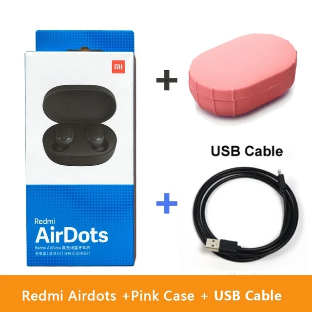 Add Cable Pink Case Горячие Xiaomi Redmi AirDots беспроводные наушники bluetooth управление языком Автоматическое Сопряжение мини смарт-гарнитуры - Цвет: Add Cable Pink Case