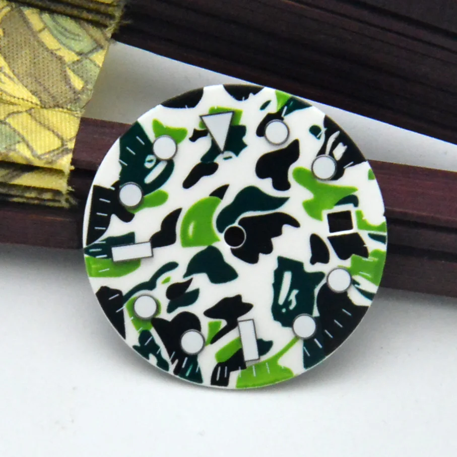 

28.5mm 8200 2813 Watch Dial Camouflage Surface Dial for 8200 2813 8215 Movement Ice Blue Luminous Watch Dial NO S LOGO