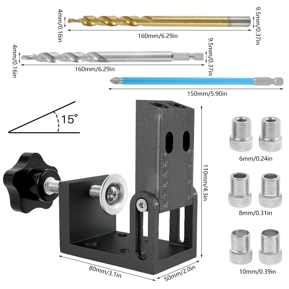

3 In 1 Pocket Hole Screw Jig Kit Woodworking Guide Positioner Dowel Oblique Drill Joinery Angle Puncher Locator Puncher Tools