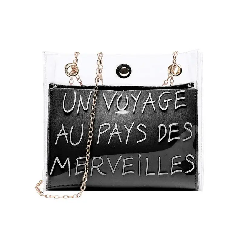 

Women Girls Small Handbag Transparent Shoulder Bag Fashion Chain Strap Summer Beach Purse Crossbody Tote