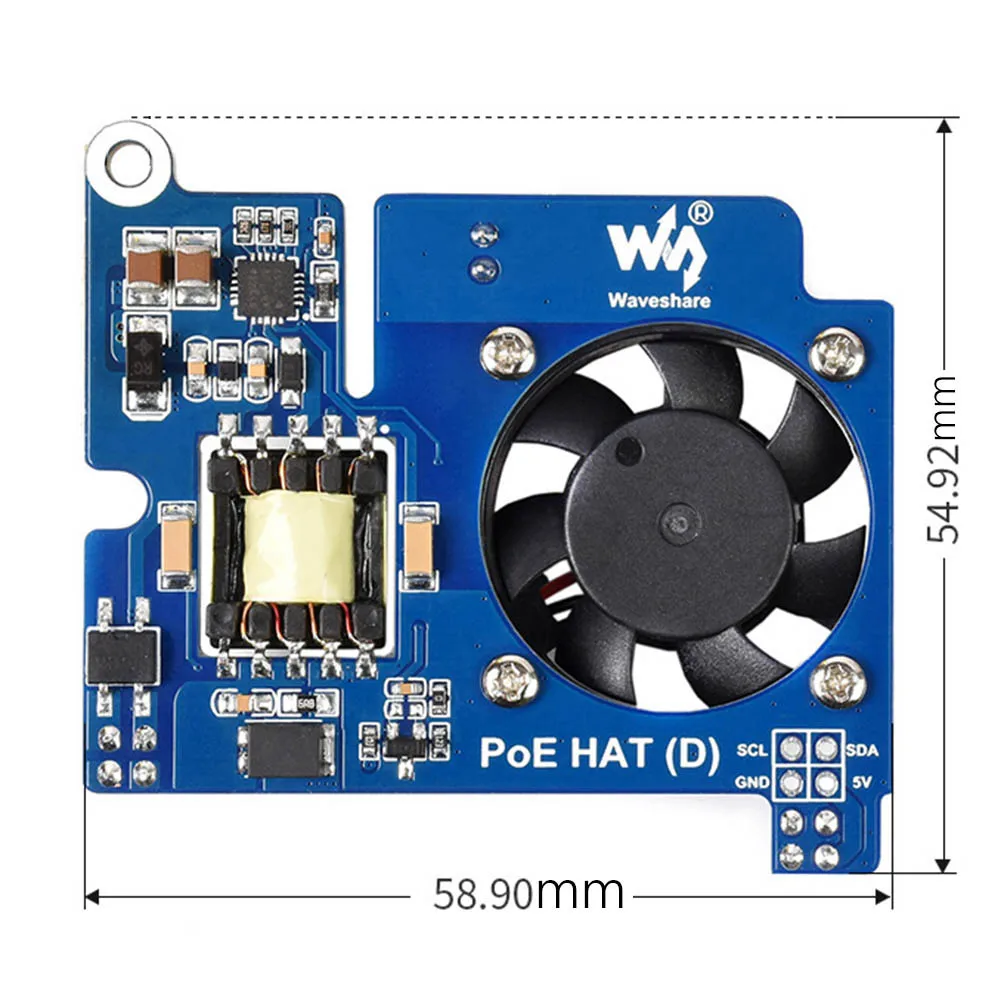 

Power Over Ethernet HUB Hat Cooling Fan Expansion Board for Raspberry Pi 3B/4B 802.3af PoE