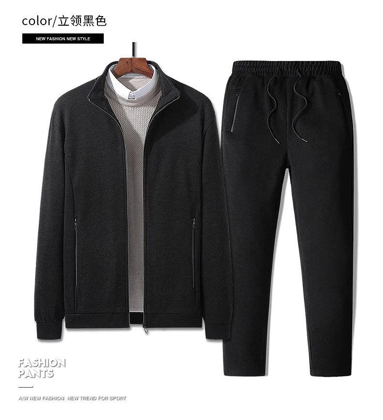 

Rlyaeiz 2019 New Autumn Winter Casual Tracksuit Men Set Pure Color Thicken Warm Hoodies + Pants Sportswear Male Sporting Suits