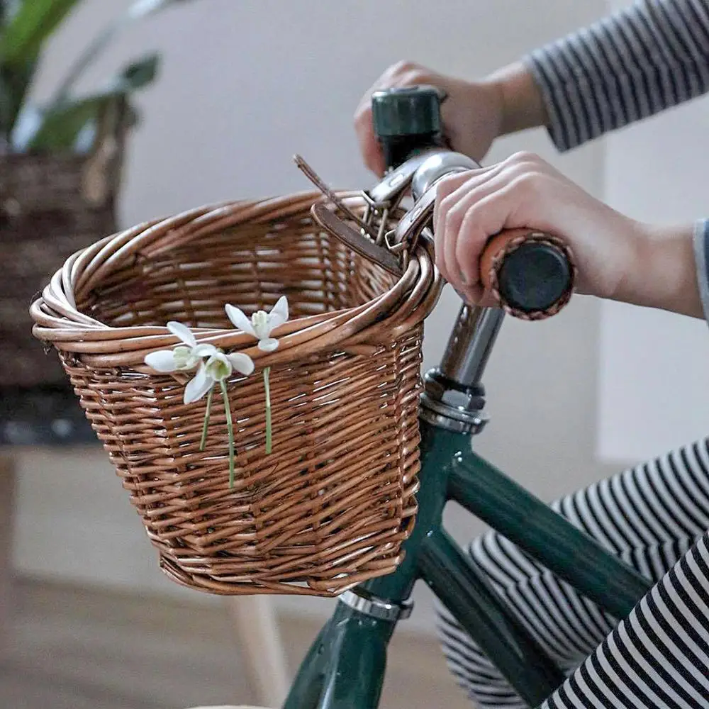 

Children Adult Fashion Retro Bicycle Rattan Basket Waterproof Front Basket Storage With Fixed Strap Soft And Durable