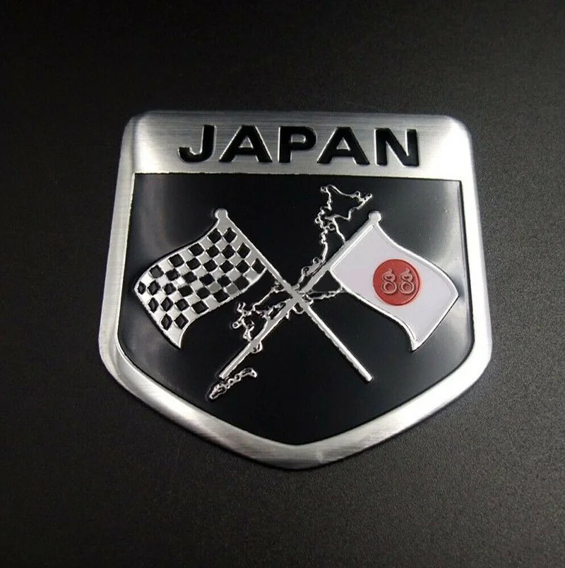 

50x50mm Japan Japanese Flag Shield Emblem Metal Badge Car Motorcycle Body Garnish Styling Sticker Universal Exterior Parts