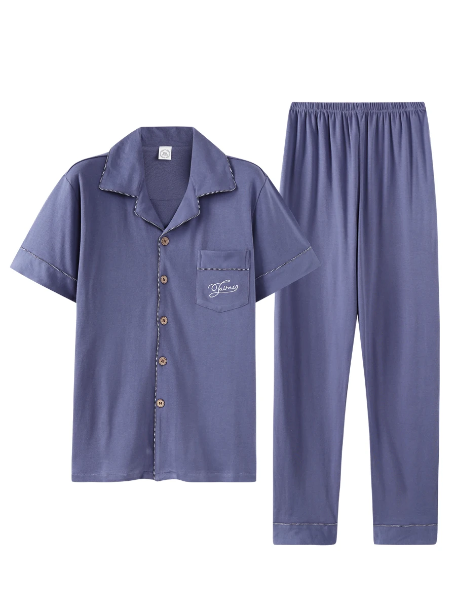 Summer Thin Sleepwear Casual Loose Pajamas Long Cotton Comfy Set Plus Size Fashion Sleepwear Szata Zestawy Men's Sleep DB60SY