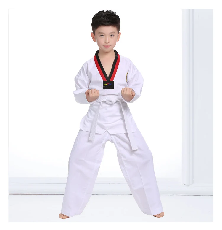WTF белая униформа для тхэквондо детей и взрослых костюм Dobok Karate одежда с длинным