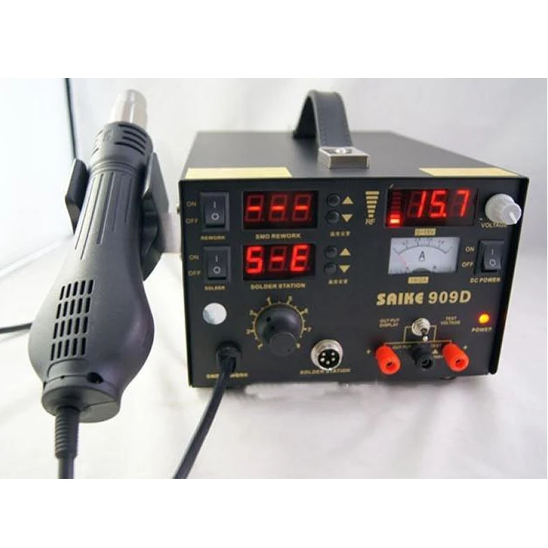 Паяльная станция SAIKE 909D 3 в 1 пистолет горячего воздуха паяльник SMD источник