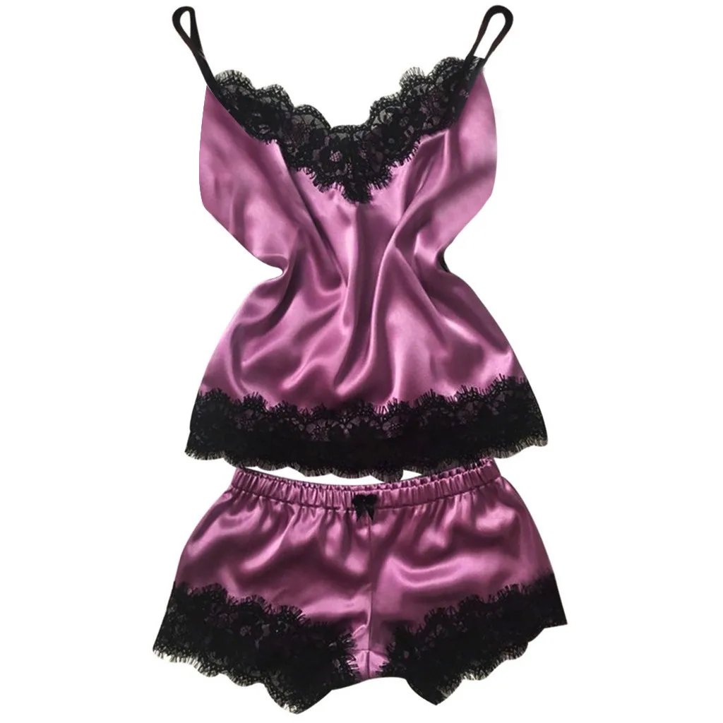 

Sexy Lingerie Set Women's Pajamas Suit Babydoll Satin Nightwear Cami Top And Shorts Pijama Mujer Intimates Night Suit Nightgowns