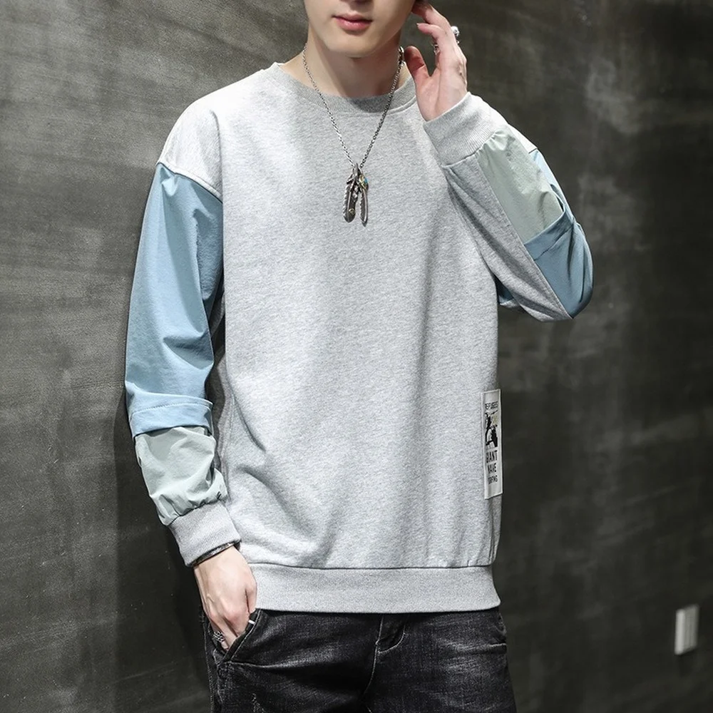 

Korean Fashion Sweatshirts Men Patchwork Shirts Casual Long Sleeve Streetwear Clothes Men Colorblock Sleeve Sweatshirt 2021 New