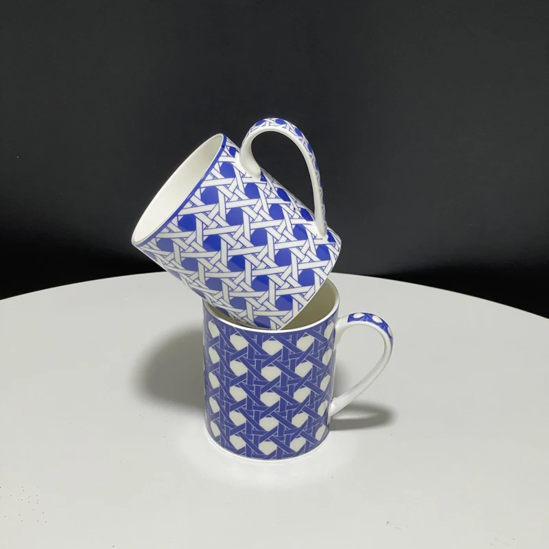 

2PCS Blue Porcelain Mugs with Box Luxury Wedding Birthday Gift Kitchen Office Drink Mug Bone China Coffee Tea Milk Water Cup Set