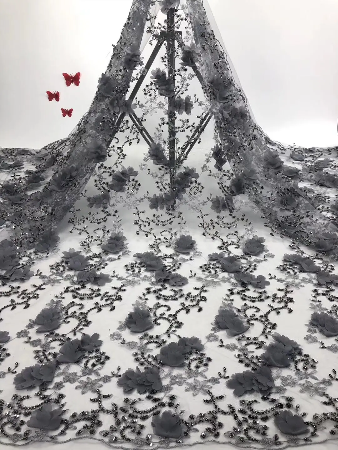 Африканская кружевная ткань 2019 Высококачественная розовая Свадебная с