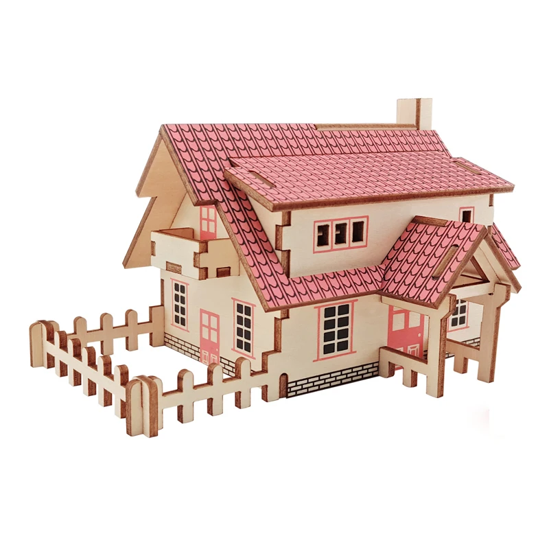 Лазерная резка сделай сам автомобиль вилла игрушки 3D деревянная головоломка