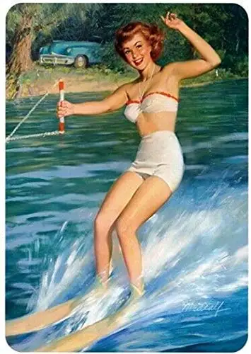 

Metal Tin Sign Sexy Woman Pin Up Beauty Girl Water Skiing Pub Outdoor Bar Retro Poster Home Kitchen Restaurant Wall Decor Signs