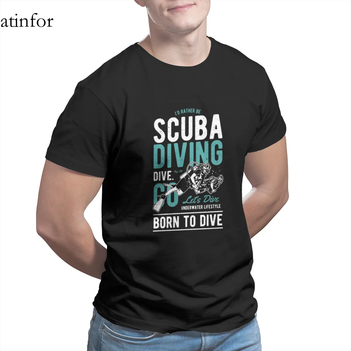 

Diving Born To Dive Sports T-Shirt Custom Graphic Anime Retro Round Collar Tees 27399