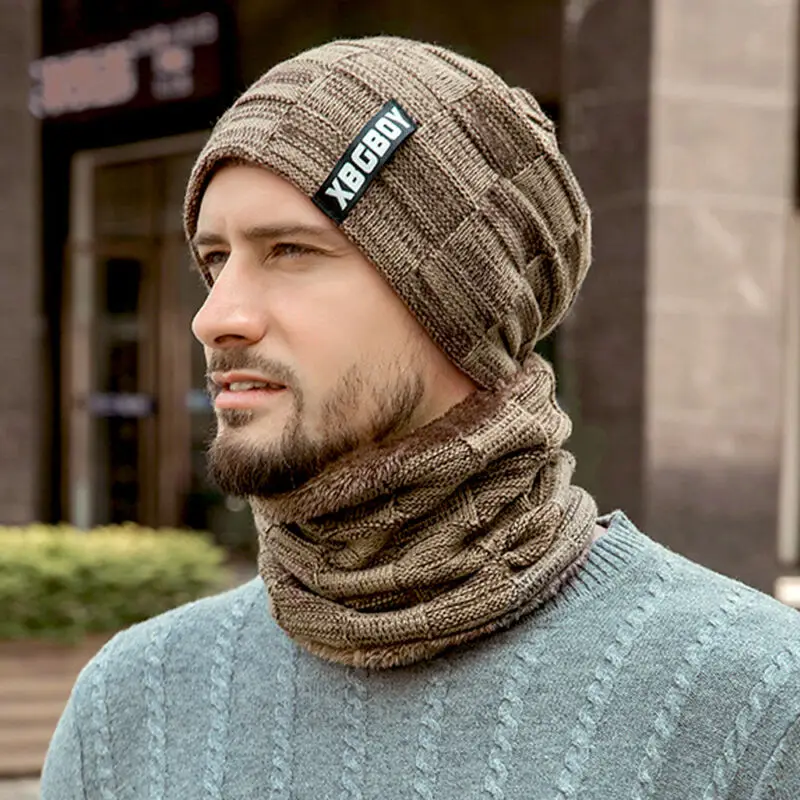 2 шт. ретро мужские шапки Skullcap и теплый шарф на шею комплект Зимний вязаный