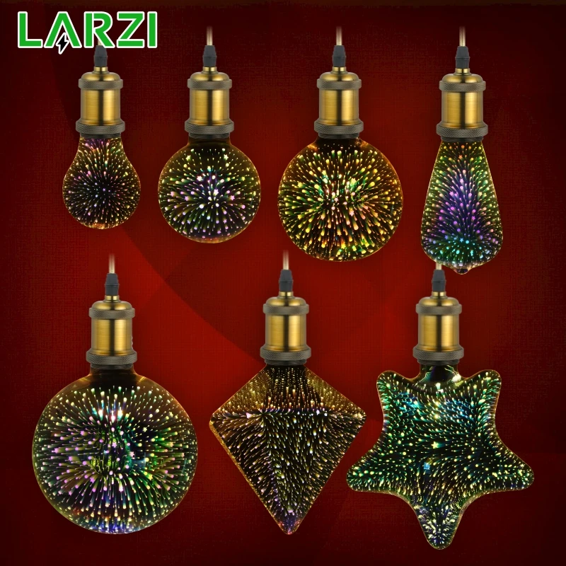 3D Светодиодная лампа звезда фейерверк E27 Винтаж Edison Ночной светильник 110V 220V A60 ST64