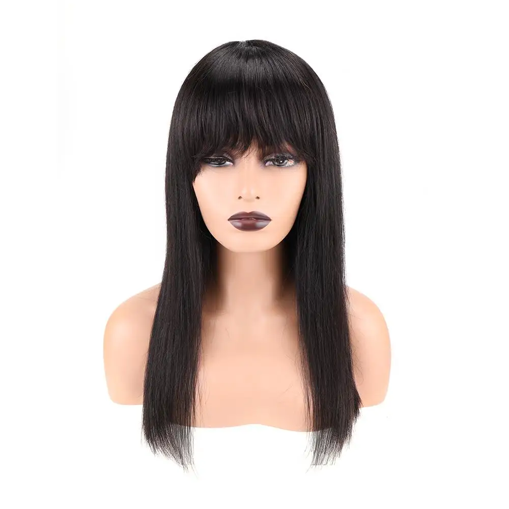 Bliss Short Wigs with Bangs 100% Human Hair Straight Brazilian Remy Natural Color for Women | Шиньоны и парики