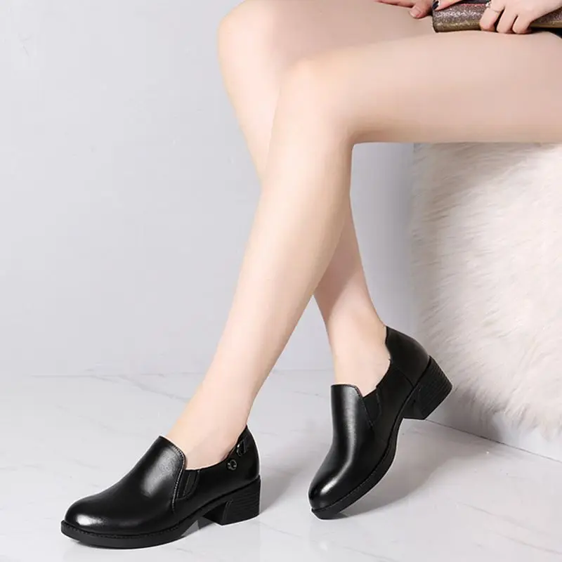 

Spring and autumn leather work shoes professional women's high heel deep mouth cowhide women's shoes