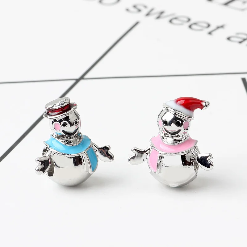 5 шт. зимние Серебряные Металлические Подвески эмаль Miss& Mr Подвески с изображением снеговика для изготовления ювелирных изделий подходят для женщин Pandora Браслеты Рождественский подарок