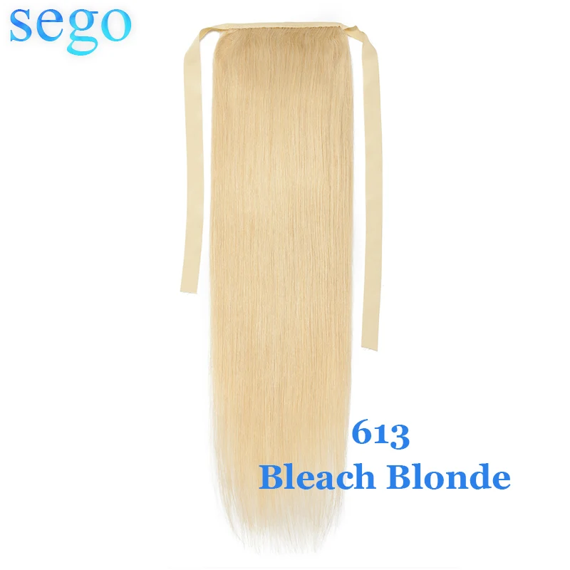 #613 SEGO 1"-20" чистый и фортепианный цвет, не Реми волосы, лента, конский хвост, на заколках, человеческие волосы для наращивания, конский хвост, Натуральные Прямые Волосы - Цвет: #613