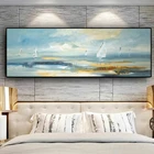 Постеры и принты, Картина на холсте с изображением природного абстрактного пейзажа с лодкой, Скандинавская Настенная картина для гостиной