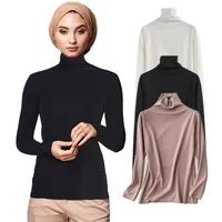ramadan eid mubarak muslim fashion abaya dubai turtleneck tops islamic clothing high neck blouse inner basic undershirt pullover