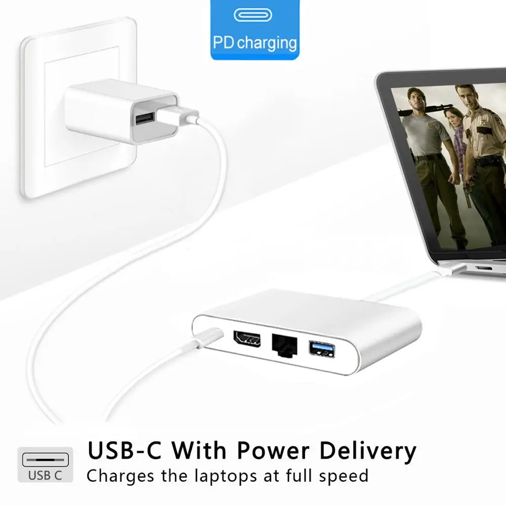 4 в 1 адаптер USB 3 Type C HDMI 4K + Gigabit Ethernet RJ45 0 мультипортовый конвертер разветвитель для