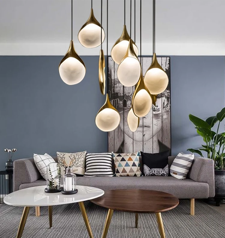 

Modern Gold Resin Pendant Light Hotel Villa Living Room Combination Chandelier Decor Lighting Fixture PA0771