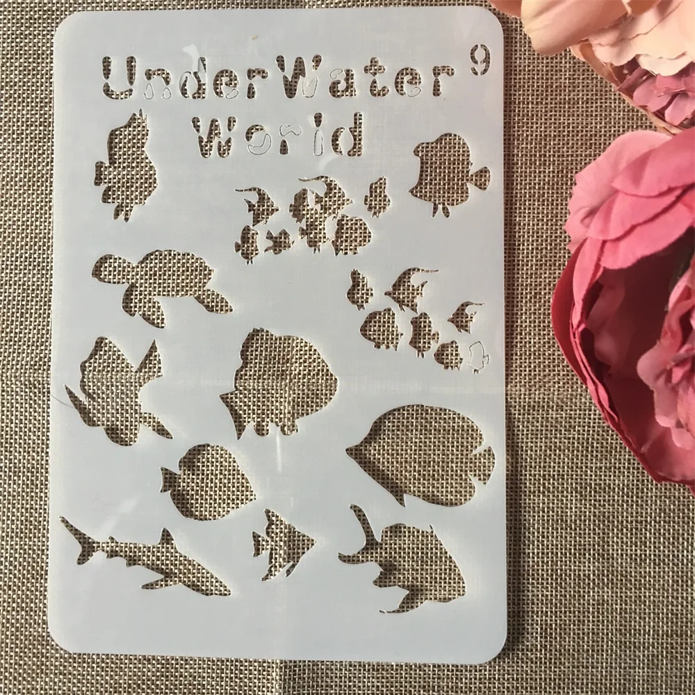 1 шт. 20x14 см подводный мир Рыбы DIY Многослойные трафареты настенная живопись