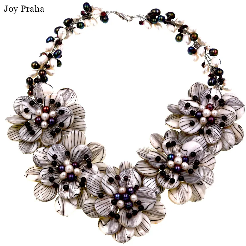 

Natural pearl zebra shell women necklace / Exclusive design flower necklace / wholesale dropshipping