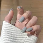 24 шт. накладные ногти с клеем однотонные серые накладные ногти во французском стиле дизайнерские накладные ногти для женщин накладные ногти с дизайном