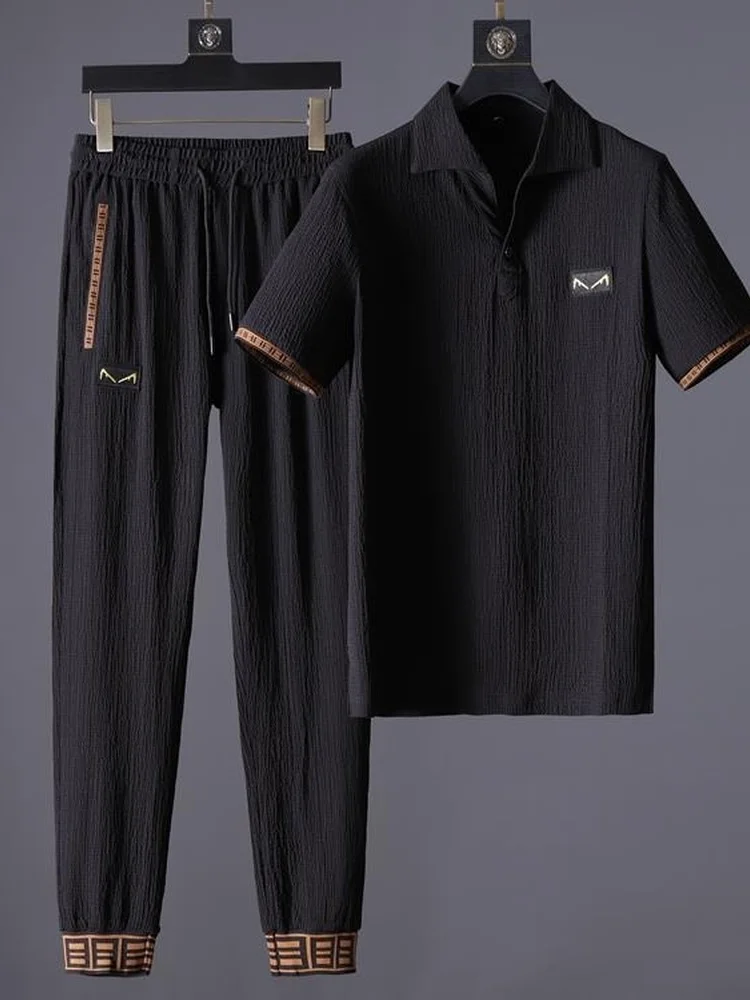 

Men's Suit 2021 Summer Korean Fashion New Sports Suit Short-sleeved Casual Handsome Shirt Men's Trousers Two-piece Thin Section