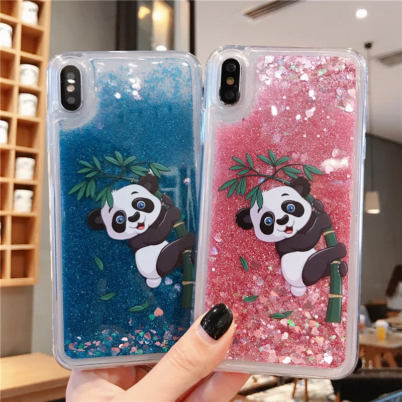 Милый розовый синий блестящий песочный панда чехол для телефона iPhone XR XS max X 6 7 8 plus