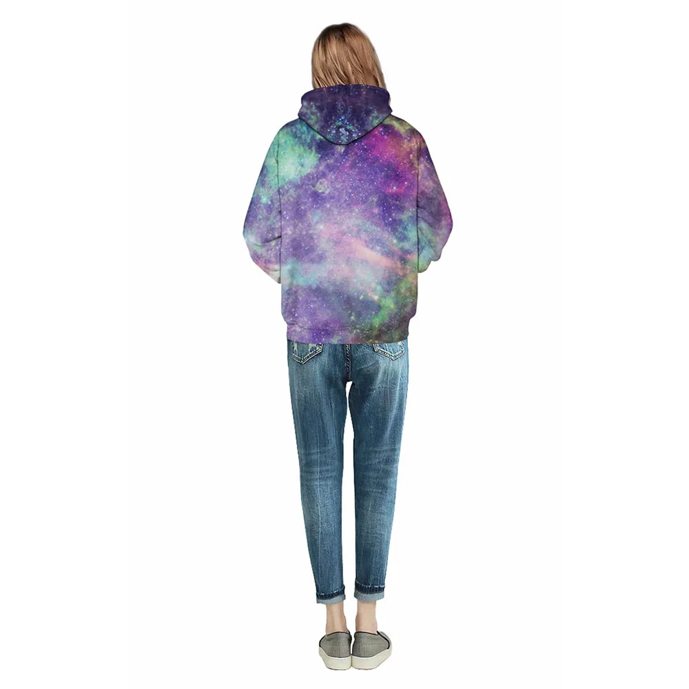 

3D Hoodies Men/Women Pullover Hooded Sweatshirts Funny Print Purple Space Galaxy Hoody With Big Pockets DM115